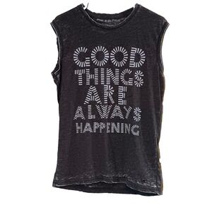 Spenglish Muscle T-Shirt Women's Medium Grey Good Things Are Always Happening
